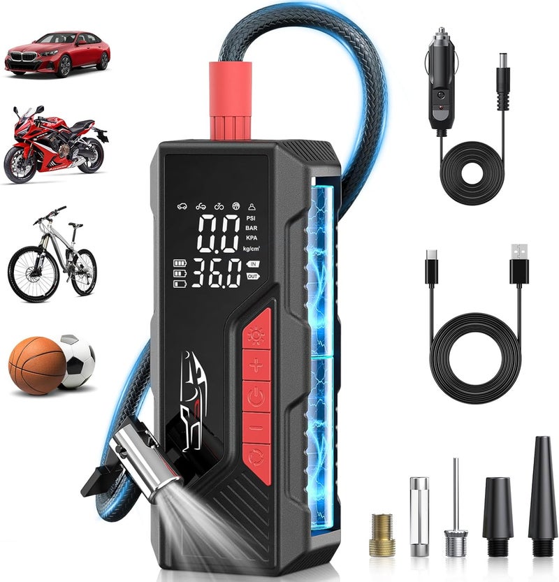 Aneson Tire Inflator Portable Air Compressor, Cordless Air Pump for Car Tire 150PSI, Battery & 12V DC, Electric Bike Pump with Pressure Gauge, Auto Shutoff, for Bicycle, Ball, Motorcycle Accessories - Image 1